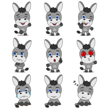 farklı pozlar ve duygular ile eşek büyüleyici çizgi film karakterleri seti 