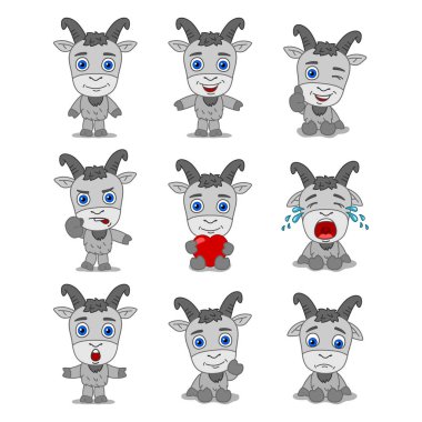 farklı pozlar ve duygular ile keçi büyüleyici çizgi film karakterleri seti 