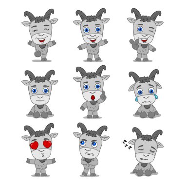 farklı pozlar ve duygular ile keçi büyüleyici çizgi film karakterleri seti 