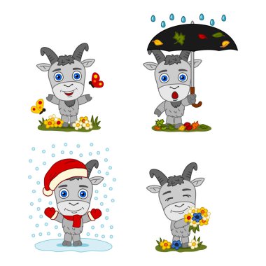 farklı mevsimlerde keçi büyüleyici çizgi film karakterleri seti 