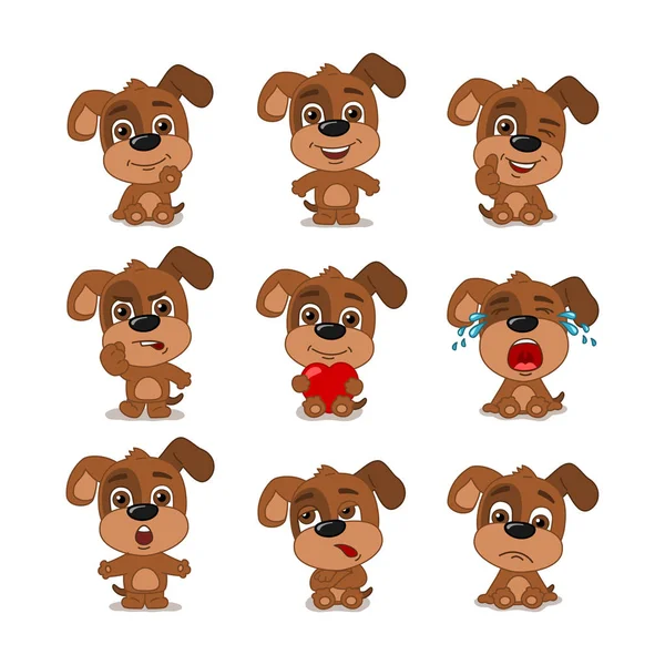 Set Charming Cartoon Characters Dogs Different Poses Emotions — Stock Vector