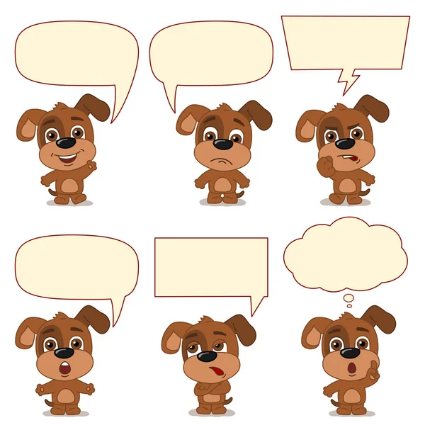 Conjunto Encantadores Personajes Dibujos Animados Perros Con Burbujas Habla Diferentes — Archivo Imágenes Vectoriales