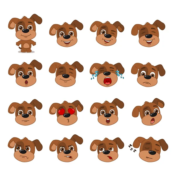farklı pozlar ve duygular ile köpeklerin büyüleyici çizgi film karakterleri seti  