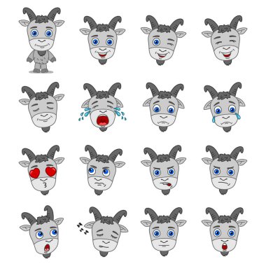 farklı pozlar ve duygular ile keçi büyüleyici çizgi film karakterleri seti 