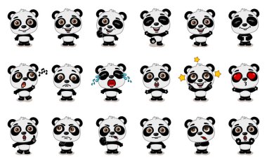 farklı pozlar ve duygular ile Panda ayılar büyüleyici karikatür karakterleri seti 