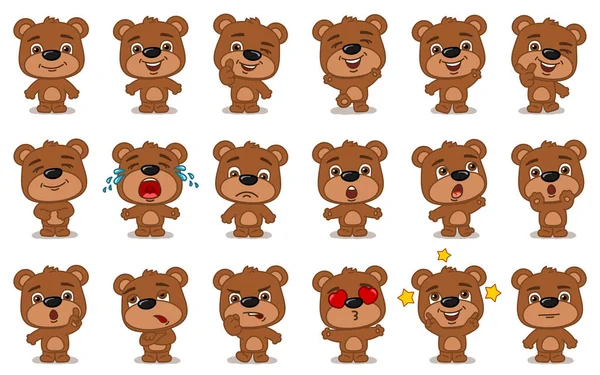 Conjunto Charmosos Personagens Desenhos Animados Ursos Com Diferentes Poses Emoções — Vetor de Stock