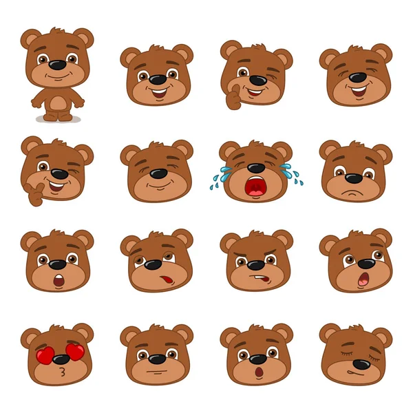Conjunto Charmosos Personagens Desenhos Animados Ursos Com Diferentes Poses Emoções — Vetor de Stock
