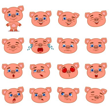 farklı pozlar ve duygular ile domuz büyüleyici çizgi film karakterleri seti 