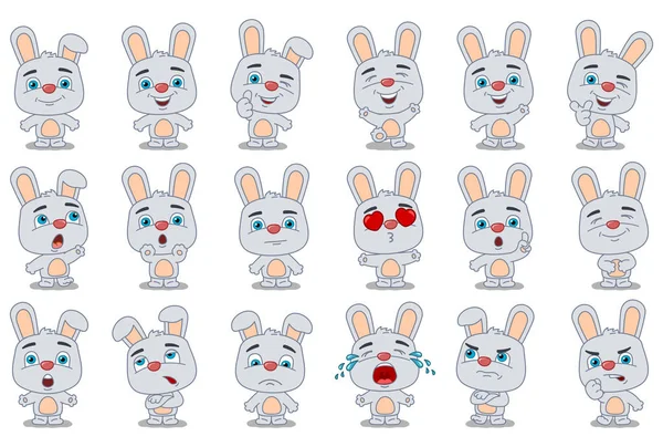 Набор Очаровательных Мультяшных Персонажей Кроликов Различными Позами Эмоциями — стоковый вектор