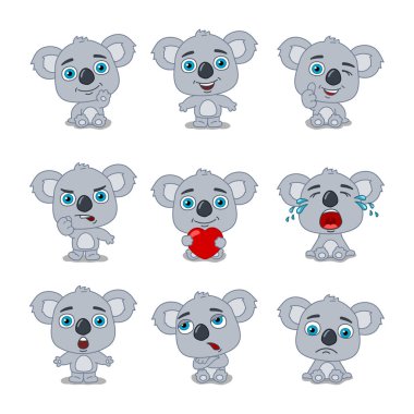 Koala ayılarının değişik pozları ve duyguları olan çekici çizgi film karakterleri. 