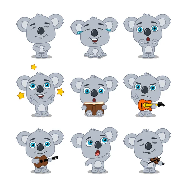 Conjunto Encantadores Personajes Dibujos Animados Osos Koala Con Instrumentos Musicales — Archivo Imágenes Vectoriales