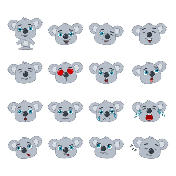 Conjunto Charmosos Personagens Desenhos Animados Ursos Koala Com Emoções Diferentes — Vetor de Stock