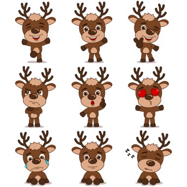 Geyiklerin değişik pozları ve duyguları olan çekici çizgi film karakterleri. 