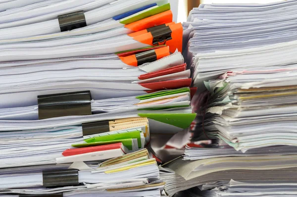 Gros Plan Sur Pile Documents Affaires Sur Bureau Pile Rapports — Photo