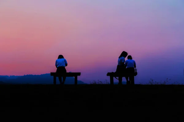 Silhouette People Activity Evening Twilight Motion Blur — Stock Photo, Image