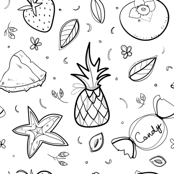 Dikişsiz desen siyah ve beyaz çizgiler. Meyve, yaz Tema