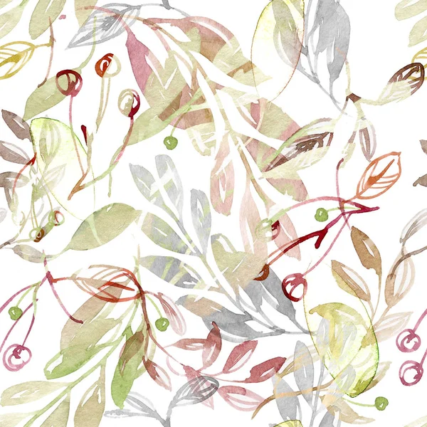 Çiçek Dikişsiz suluboya desen yaprak ve kiraz. 