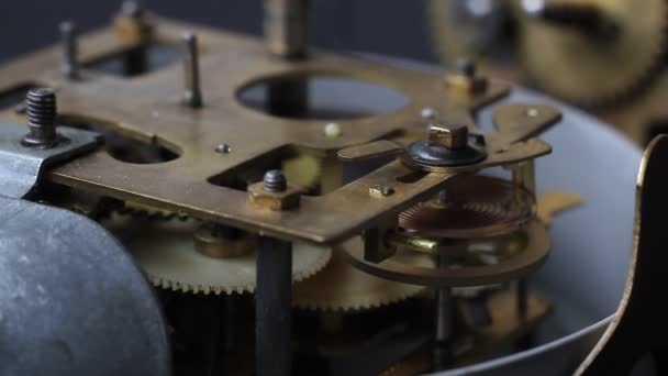 Old Vintage Clock Mechanism Working Closeup Shot Soft Focus Close — Stock Video