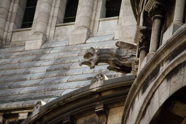 Eski bir Katolik Katedrali, gargoyles, Chimeras, kemerler, sütunlar, heykel cephelerinin detayları.