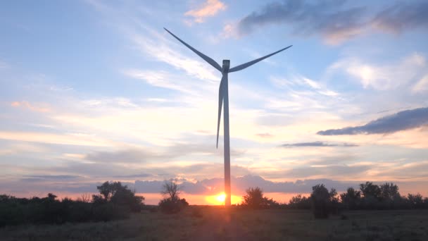 Vindkraftanläggning vid solnedgången — Stockvideo