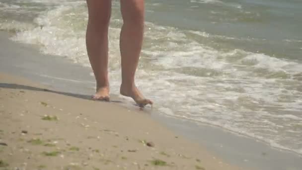 Dziewczyna idzie wzdłuż wybrzeża — Wideo stockowe