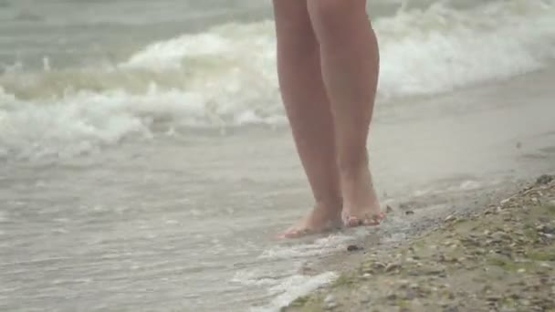 A menina vai ao longo da costa — Vídeo de Stock