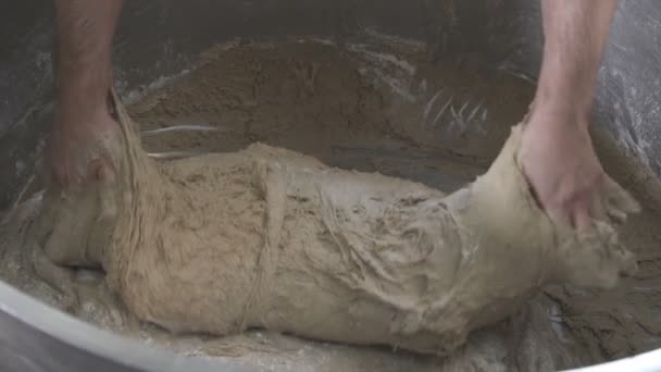 Baker makes bread dough. slow motion — Stock Video