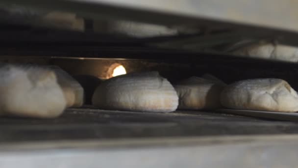 Tira fuori il pane finito dal forno. rallentatore — Video Stock