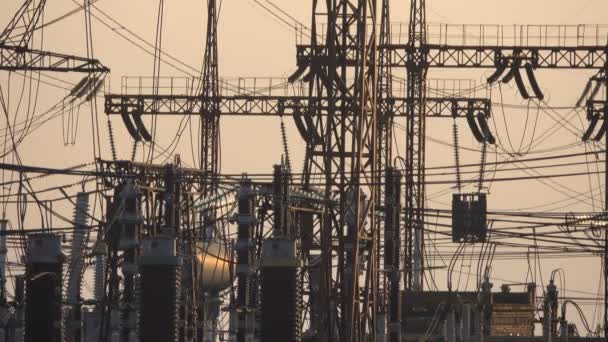 High Voltage Power Station at Sunset — Stock Video