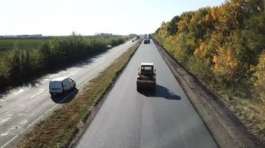 Ukrayna, Dnipro - 11 Ekim 2018: highw asfaltta onarım