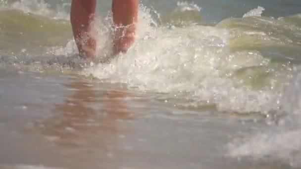 Geht das Mädchen am Ufer entlang. Zeitlupe — Stockvideo