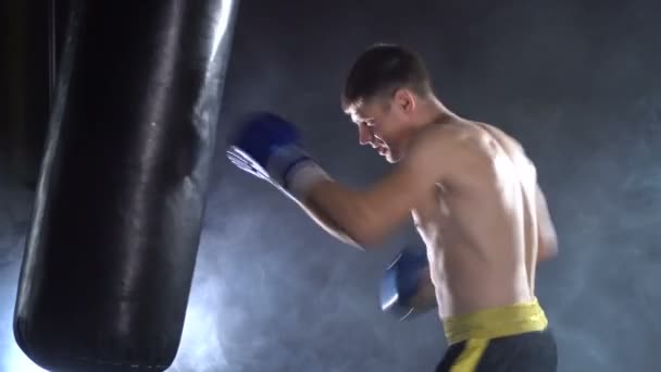 Entrenamiento de boxeador en el gimnasio — Vídeo de stock
