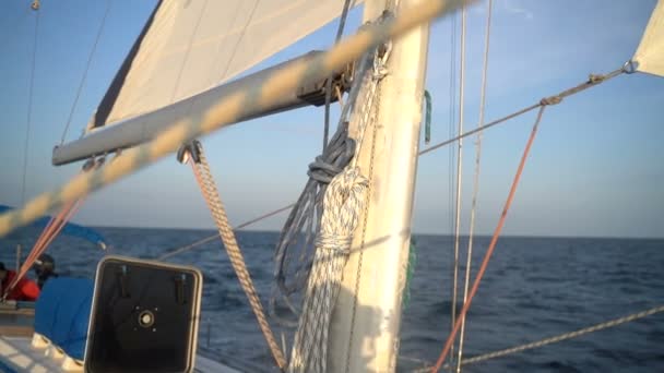 Sail with a mast at sunrise. slow motion — Stock Video