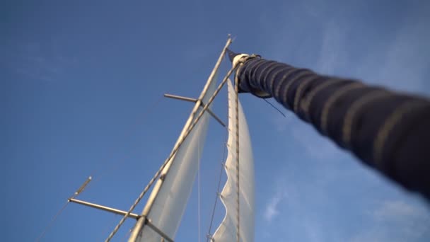 Sail with a mast at sunrise. slow motion — Stock Video