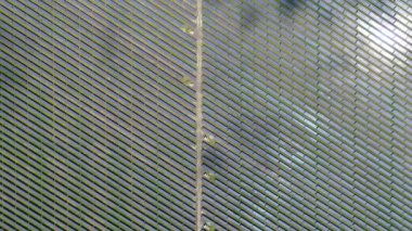 Bir güneş enerjisi santralinin üzerinden uçmak. Hava araştırması