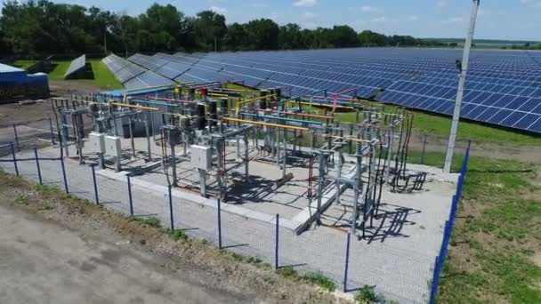 Transformer in a Solar Power Station. Aerial survey — Stock Video