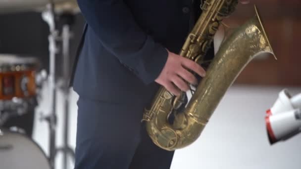 Músico de jazz toca saxofone — Vídeo de Stock