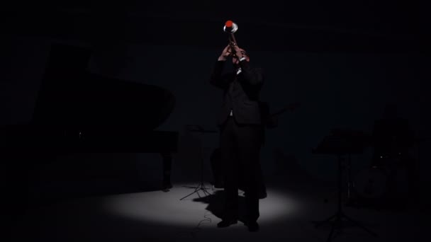 Músico de jazz toca trompete — Vídeo de Stock