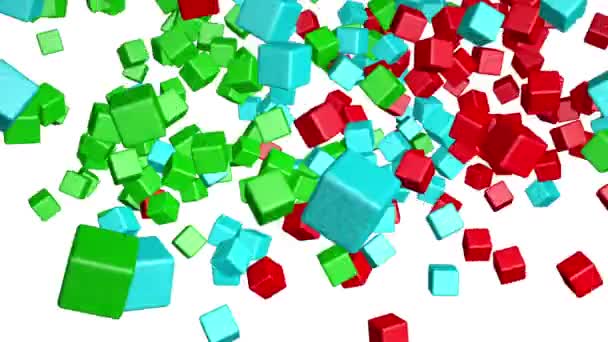 Cubi colorati cadono a terra. Animazione 3d — Video Stock