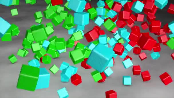 Kleurrijke blokjes vallen op de vloer. 3D-animatie — Stockvideo