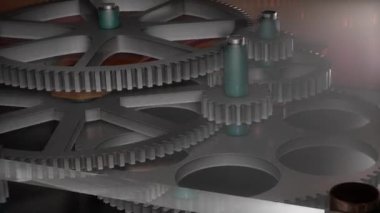 Dönen dişli mekanizması. 3d canlandırma