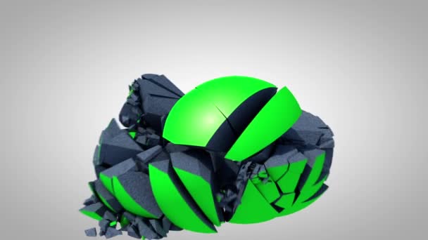 Мяч разбит на куски. 3d анимация — стоковое видео
