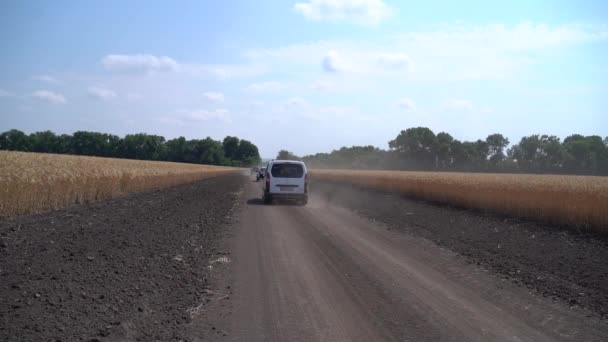 Dnipro, Ucrania - 01 de julio de 2020: Paseos en coche por una carretera de campo — Vídeo de stock