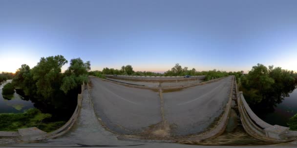 360 VR Old road bridge across the river — Stock Video