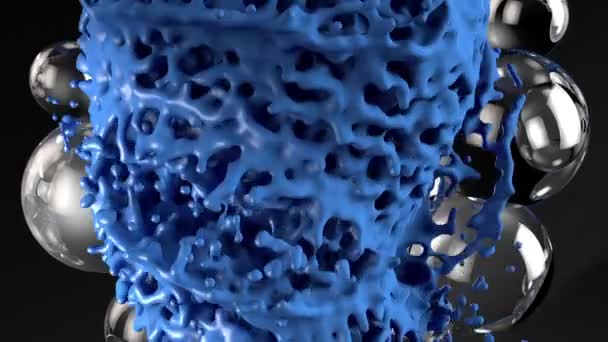Падение жидкости на стеклянные шарики 3D анимация — стоковое видео