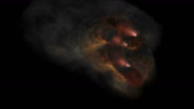 4k patlama alev, patlama altın yangın ve fireworks uygulamasında uzay, savaş sahne, cehennem ateşi göz kamaştırıcı bir grup füzelerinin başlattı,.