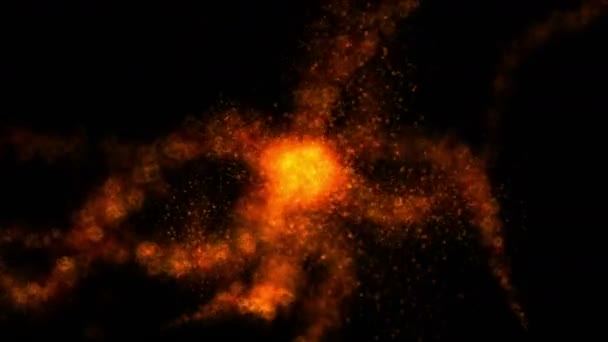 4k Fondo abstracto de la explosión de la partícula del fuegos artificiales y nebulosa del fuego, llama de la chispa de la llamarada — Vídeos de Stock