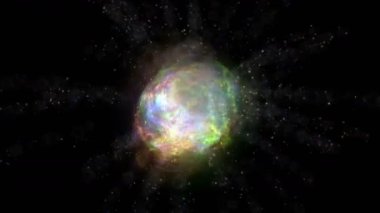 4 k soyut füzyon enerji parçacıkları havai fişek duman sis arka plan, evren patlama parçacıklar yıldız.