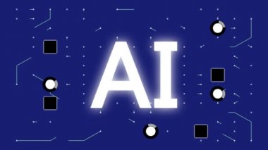 4 k AI sembolü, hareketli elektron, elektronik bağlantılar, iletişim, fütüristik teknoloji futuristik bir devre kartı.