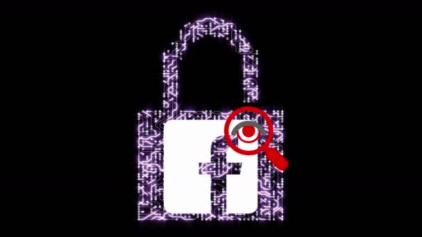 Компьютерная Безопасность Открывающимся Замком Значок Facebook Утечка Личной Информации Поиск — стоковое видео